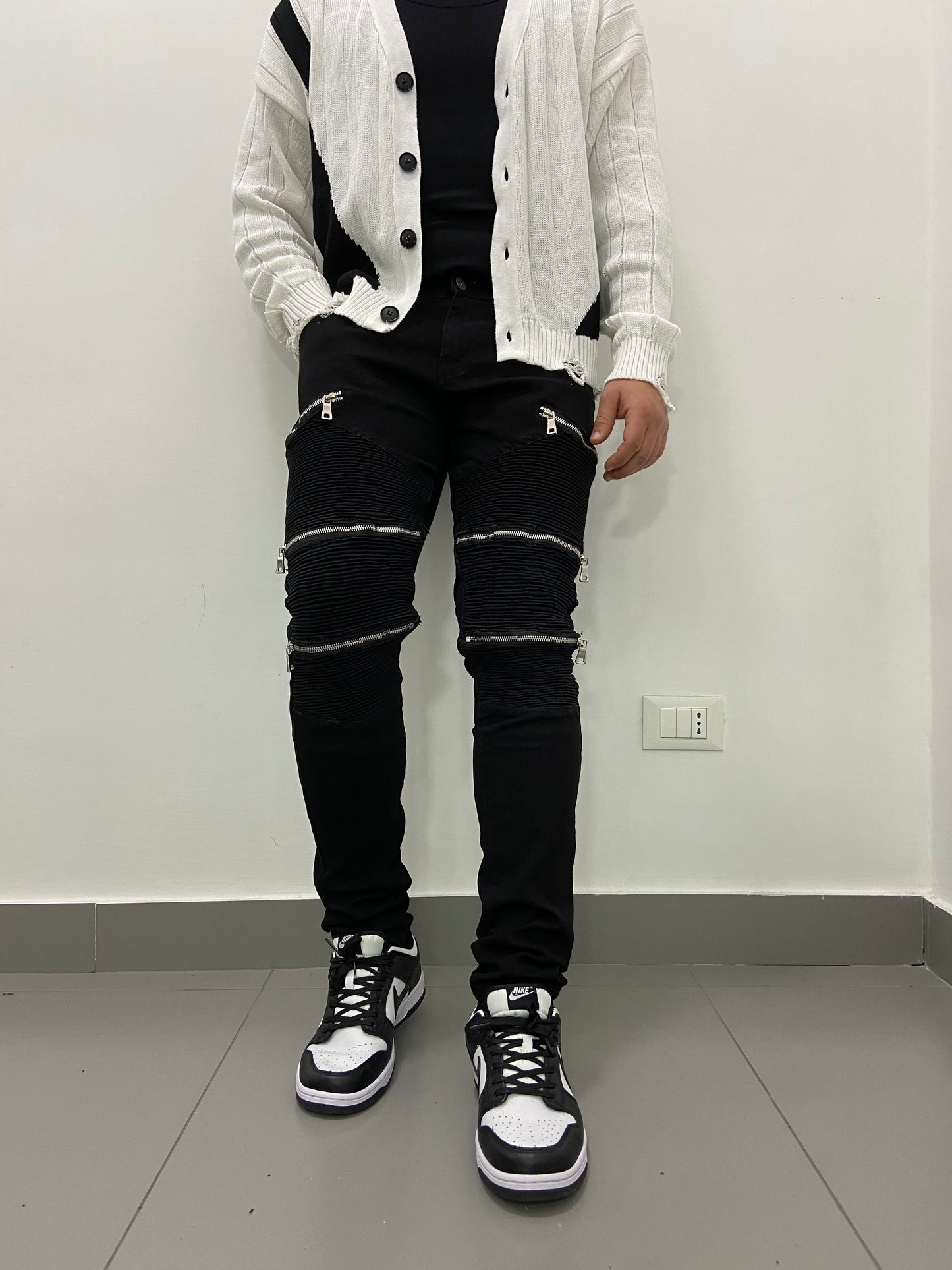 Jeans Biker Nero con Zip