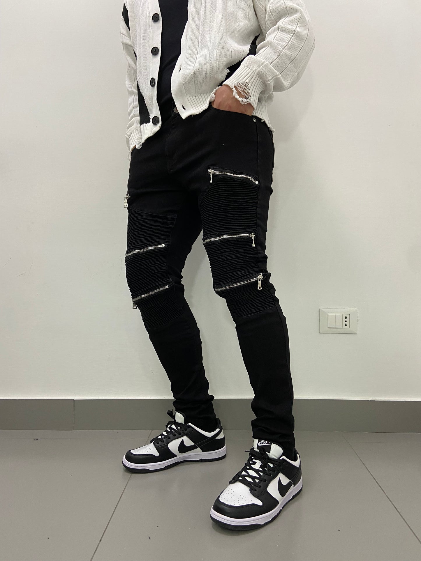 Jeans Biker Nero con Zip